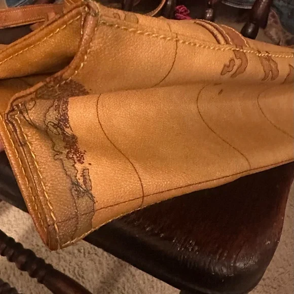 Alviero Martini Prima ClasseTan and Brown Leather Tote Bag with World Map Design - Picture 6 of 15